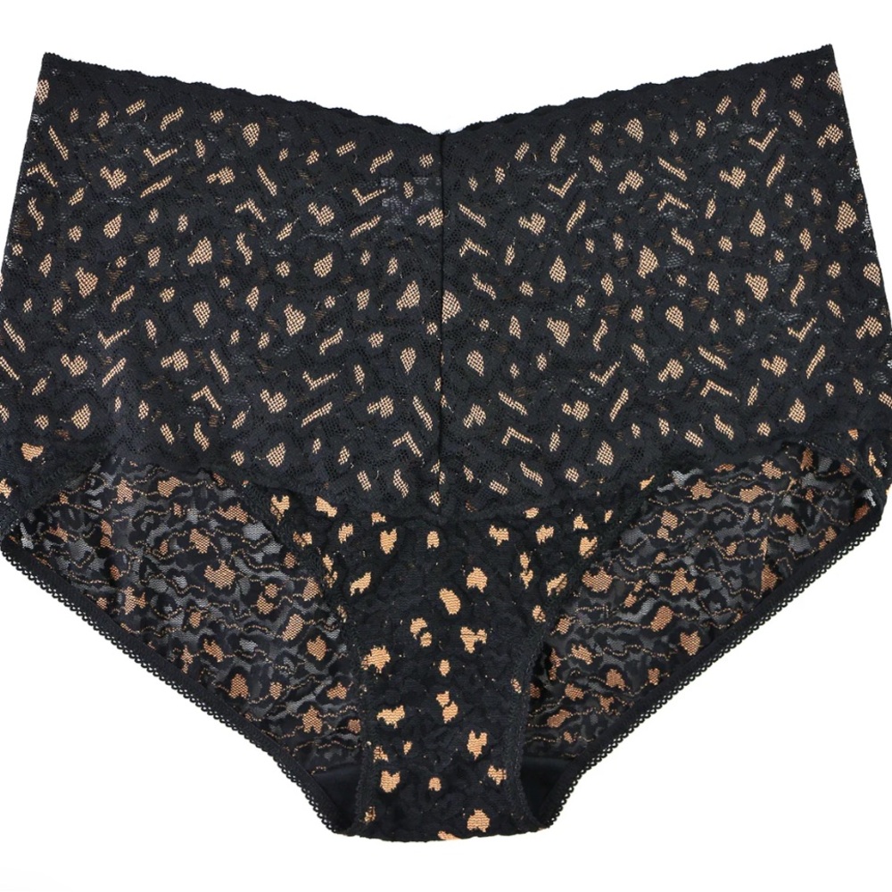 Hanky Panky Cross Dyed Leopard Retro V-kini Vikini Black Praline Size XL NWT